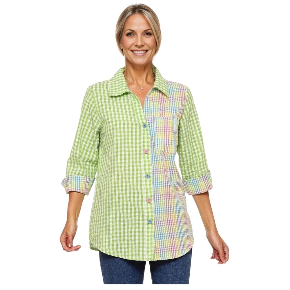 Parsley & Sage Colorful Plaid Button Down Shirt Womens‎ Small Funky Mint
